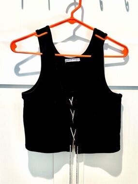 Black Lace-Up Crop Tank Top